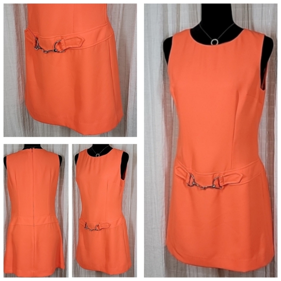Kenar Dresses & Skirts - KENAR PETITES Orange Sleeveless Shift Dress w/Chain